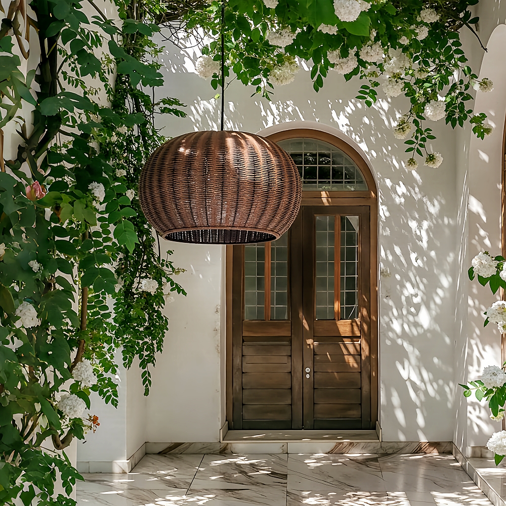 Outdoor Chandelier Waterproof Balcony Rattan Pendant Light Rain-proof Pavilion Corridor Lamp