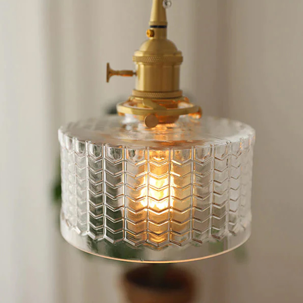 Classic Vintage Green Glass Pendant Light Cylinder Wavy Small Light Fixture