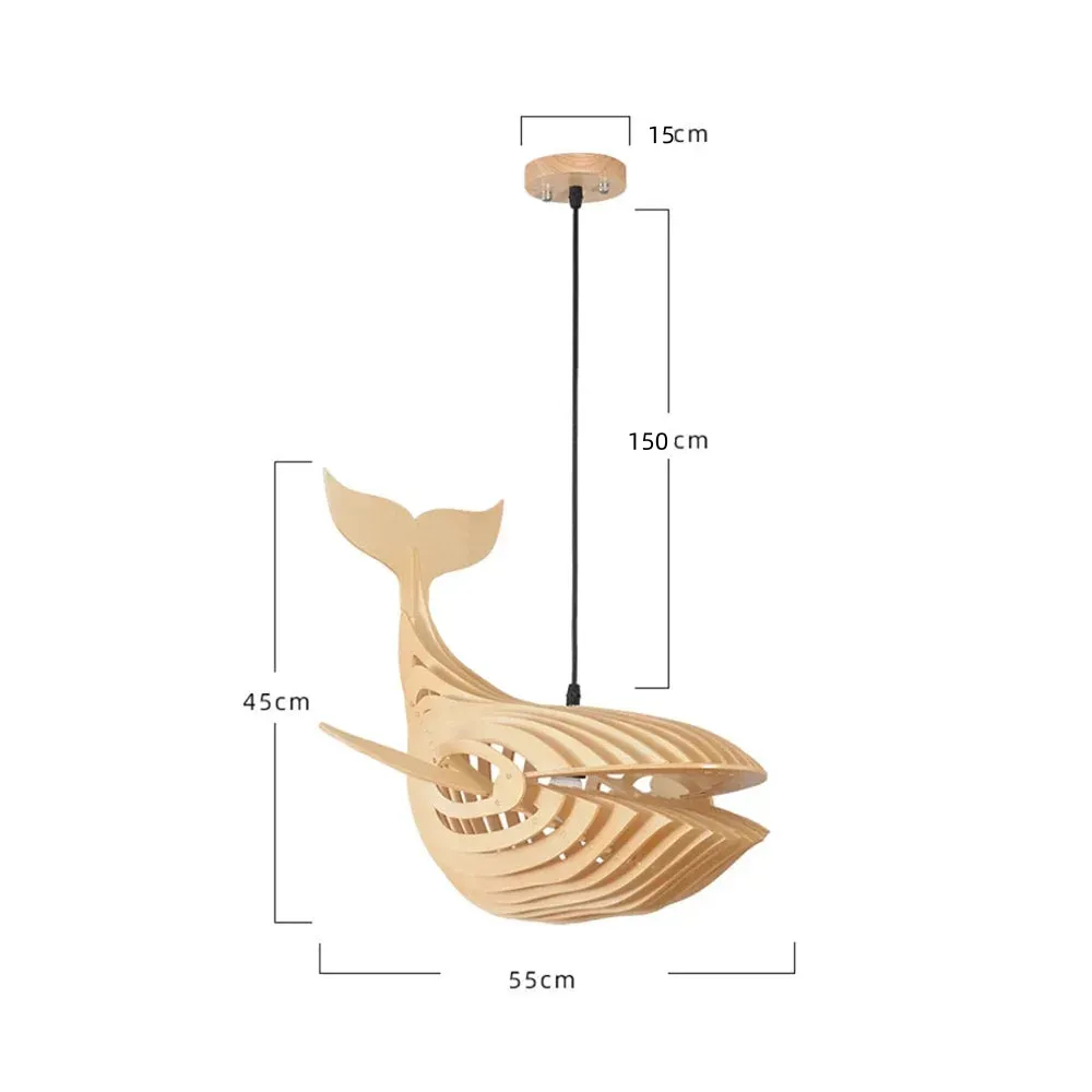Wood Chandelier for Kids Room & Living Room Whale Shaped Wooden Pendant Light