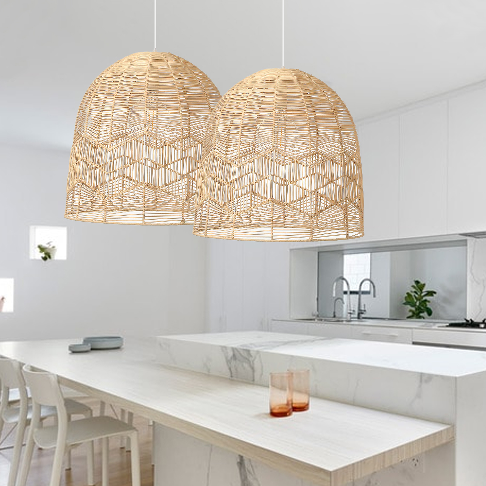 Hollow Rattan Pendant Light Fixture Bohemian Living Room Natural Wicker Lamp