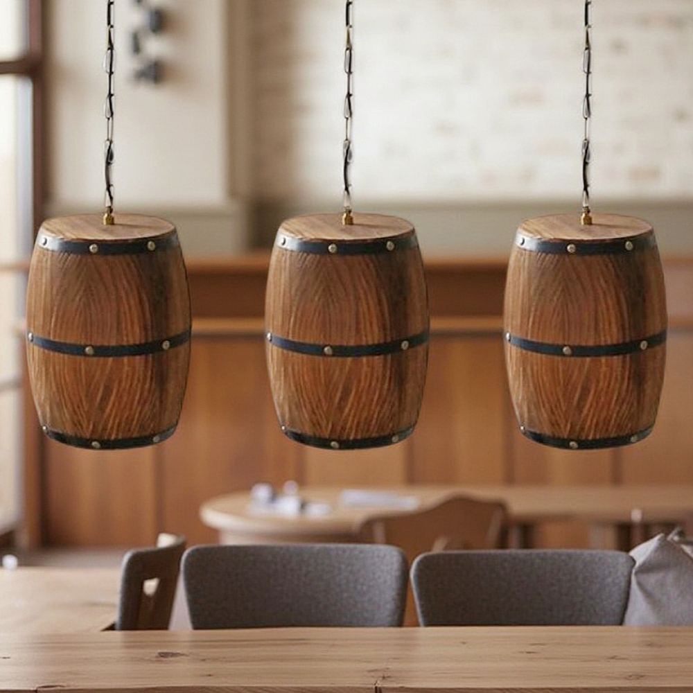 Industrial Farmhouse Style Oak Barrel Cylinder Pendant Light