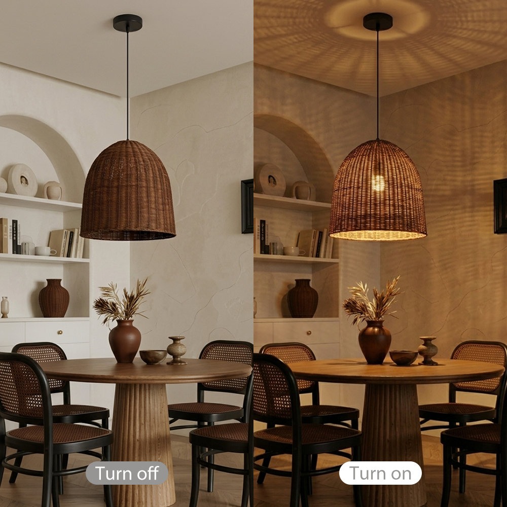 Wabi Sabi Rattan Pendant Light Dark Retro Restaurant Handwoven Shade