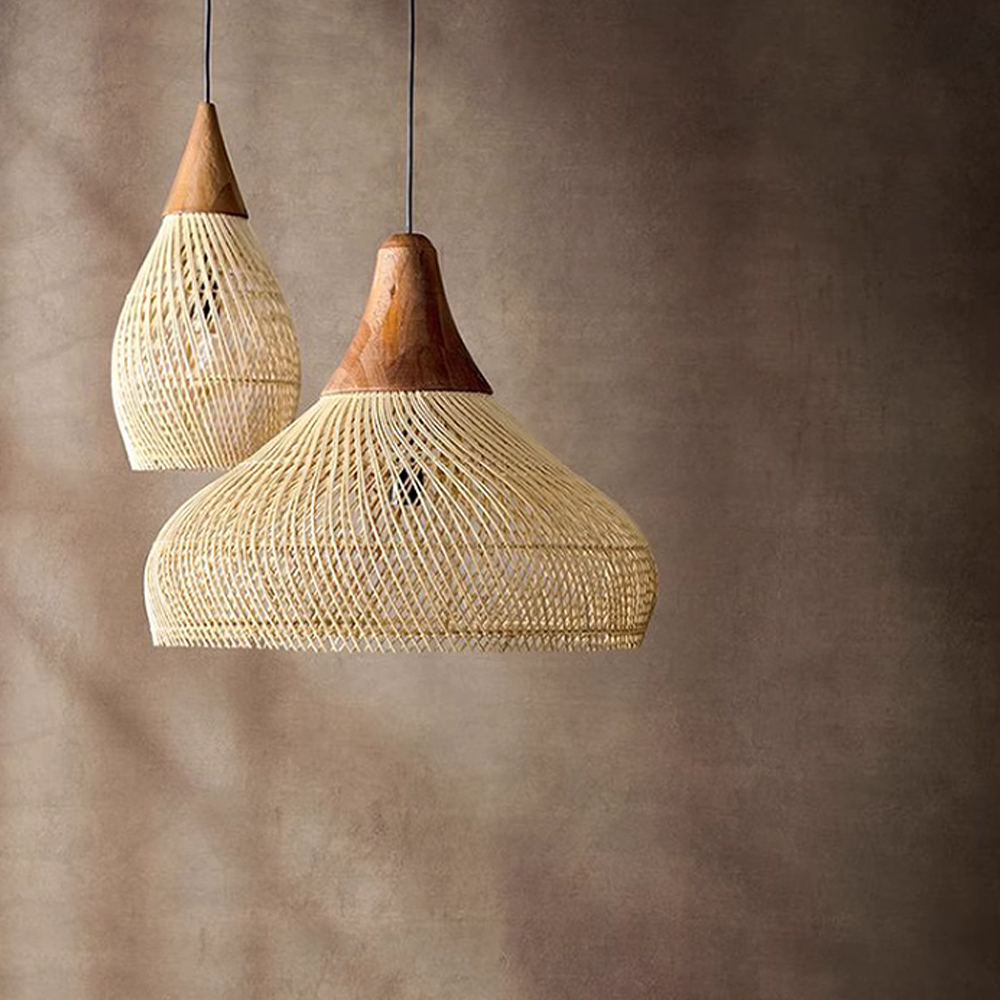 Wabi-sabi Rattan Woven Pendant Light Kitchen Dining Room Hanging Lampshade Ceiling Lighting Chandelier