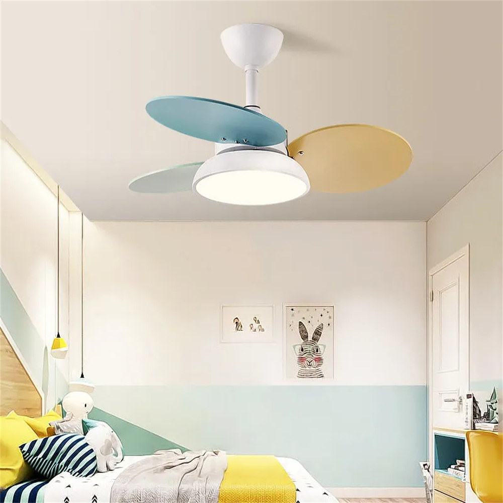 Nordic Style Macaron Color Matching Fan Integrated Silent LED Pendant Light