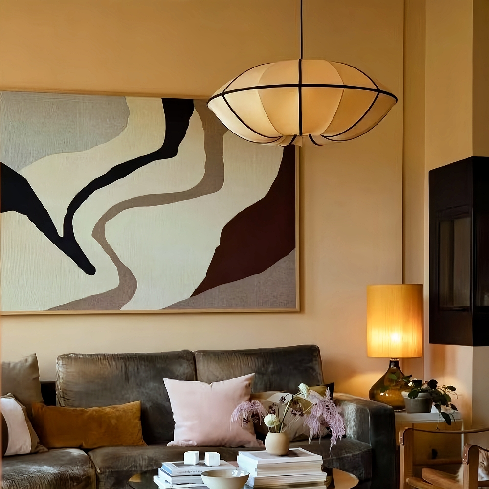 Living Room Satin Chandelier Japanese Medieval Vintage Pendant Lamps Set