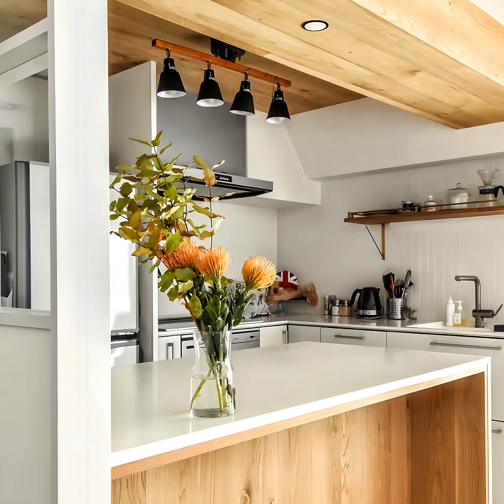 Japanese Style Solid Wood Track Multi Head Ceiling Light