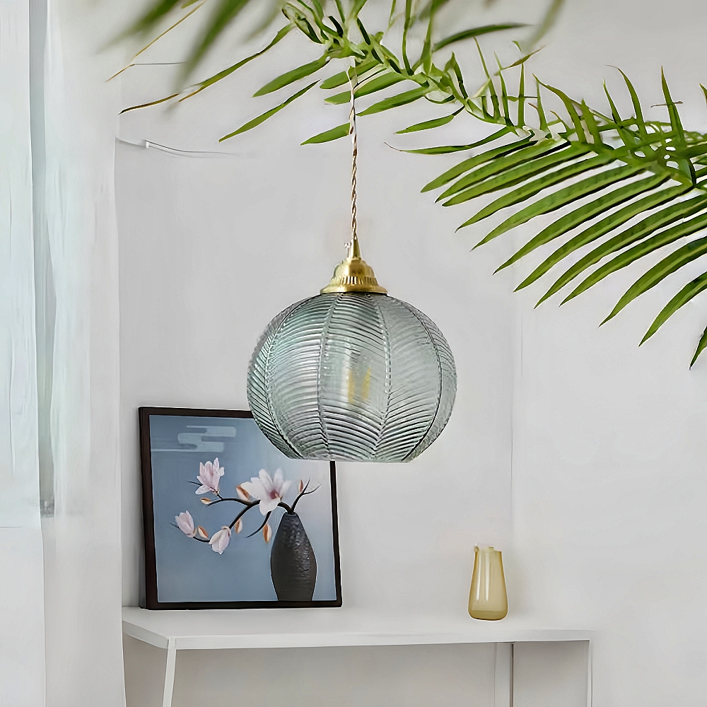 Creative Artistic Green Leaf Patterned Glass Pendant Light 