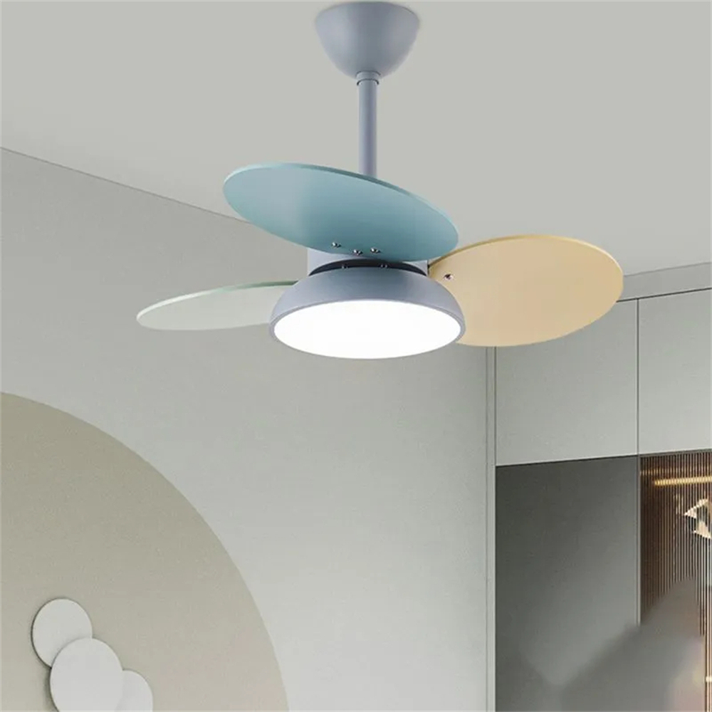 Nordic Style Macaron Color Matching Fan Integrated Silent LED Pendant Light