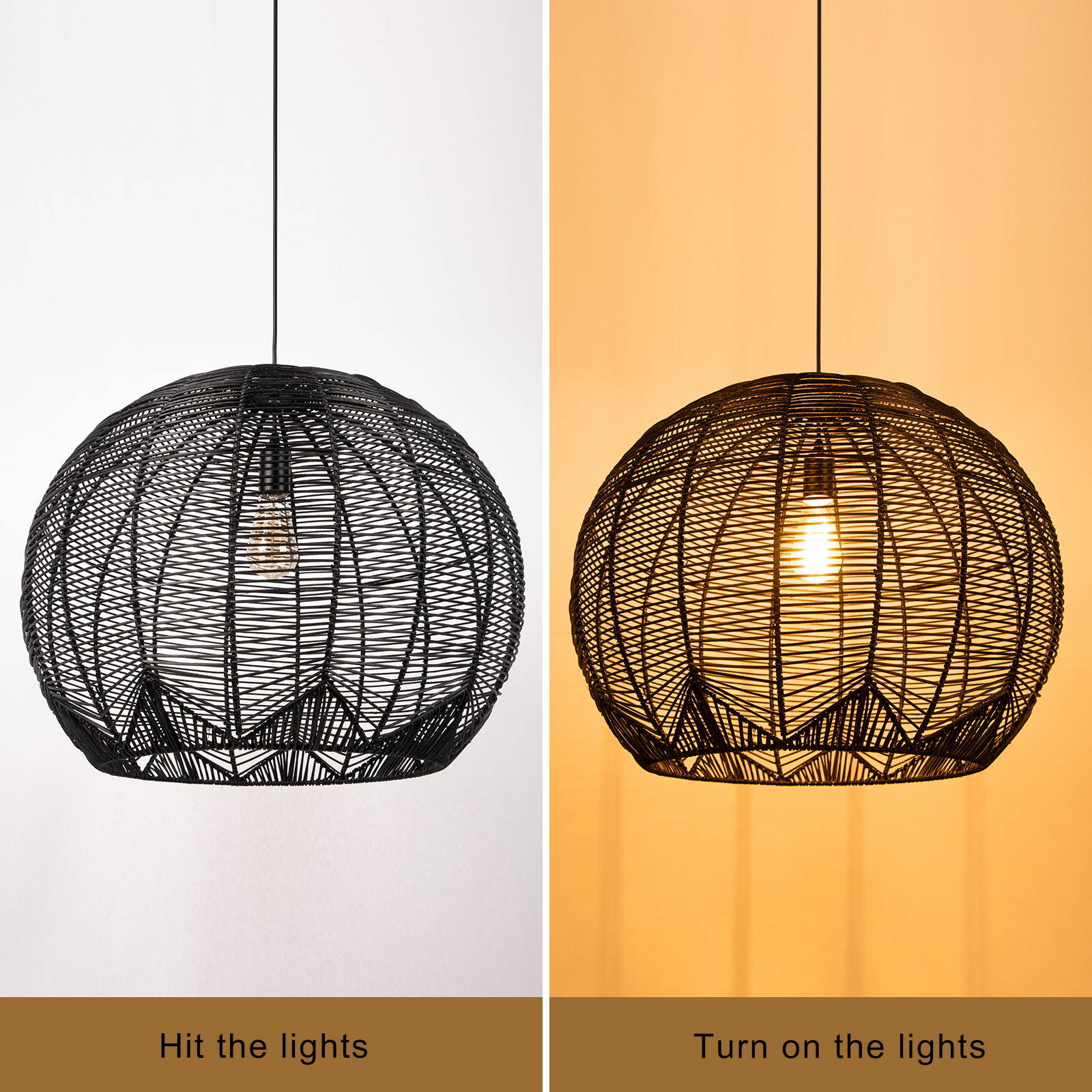 Black Bamboo Rattan Pendant Light Japanese Wabi-Sabi Handwoven Shade