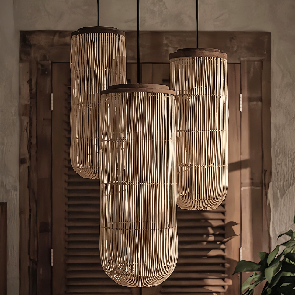 Capsule Rattan Pendant Light Woven Lantern Dining Living Room