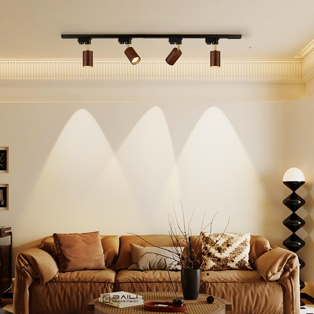 Modern Style Open-Mounted Adjustable Angle Wood Grain Track Spotlight