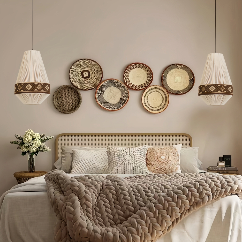 Bohemian Retro Style Hemp Rope Fabric Woven Pendant Light Bedroom