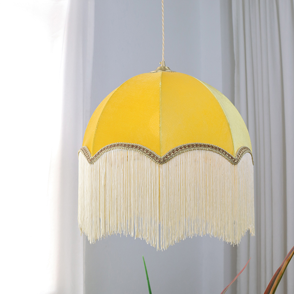 American Retro Lemon Yellow Lamp Shade Bedroom Decorative Tassel Chandelier