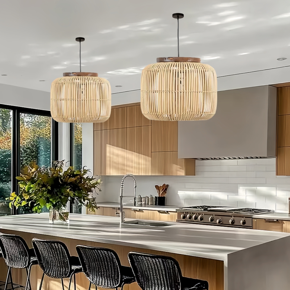 Retro Style Capsule Shaped Rattan Pendant Light Dining Living Room