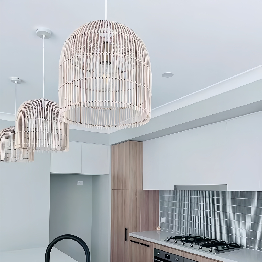  Wooden style natural rattan handmade woven chandelier