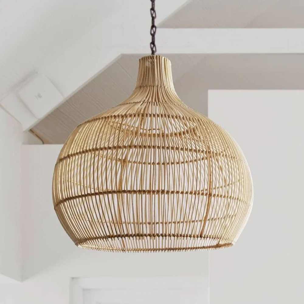 Boho Home Decor Kitchen Island Rattan Bamboo Pendant Light Basket Weave Linear Chandelier