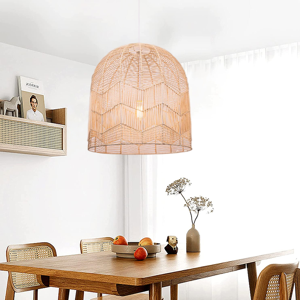 Hollow Rattan Pendant Light Fixture Bohemian Living Room Natural Wicker Lamp
