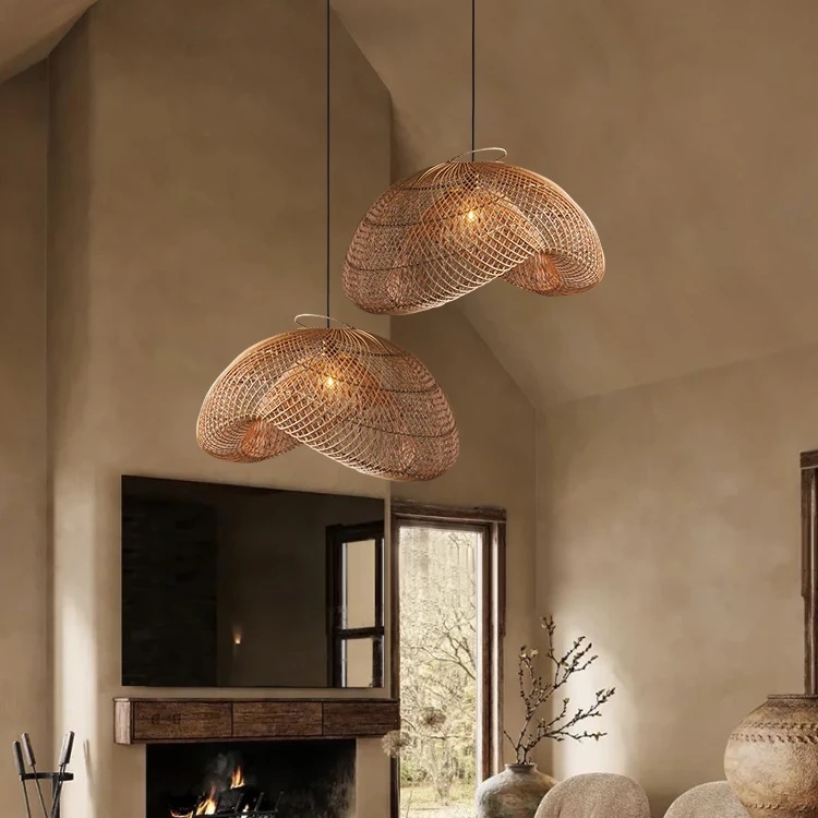Bohemian Wavy Bamboo Pendant Light Farmhouse Kitchen Island Lighting