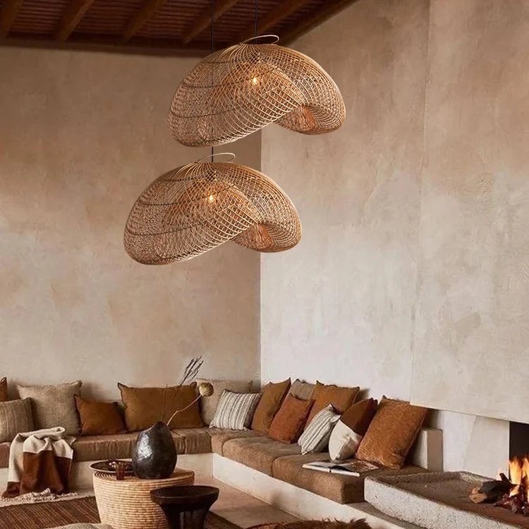 Bohemian Wavy Bamboo Pendant Light Farmhouse Kitchen Island Lighting