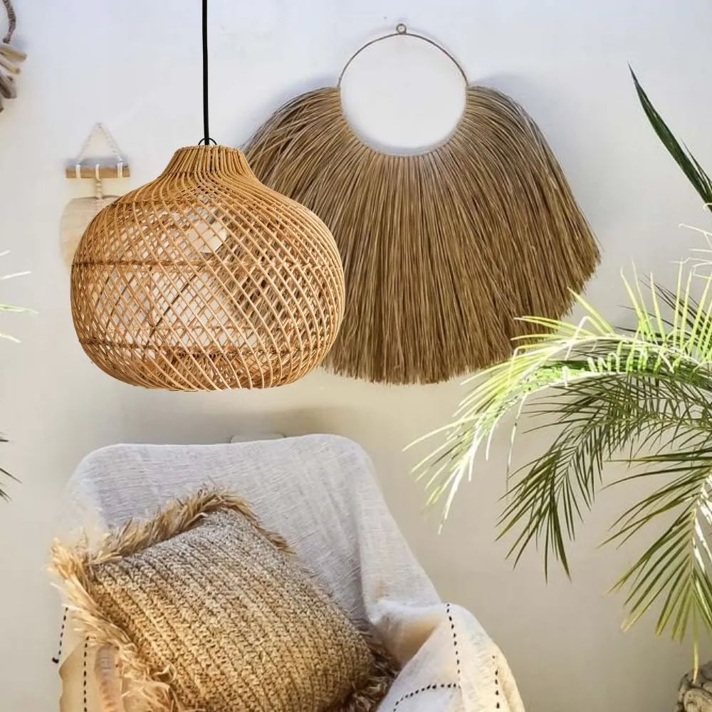 Scandinavian restaurant rattan chandelier hand-woven antique Japanese coastal pendant light