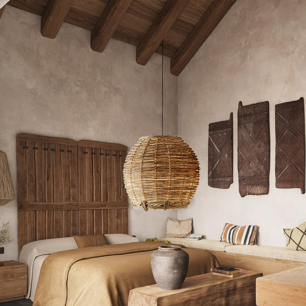 Wabi-Sabi Interior Design Rattan Pendant Light Living Room Bedroom Hanging Lighting Lamp Shade