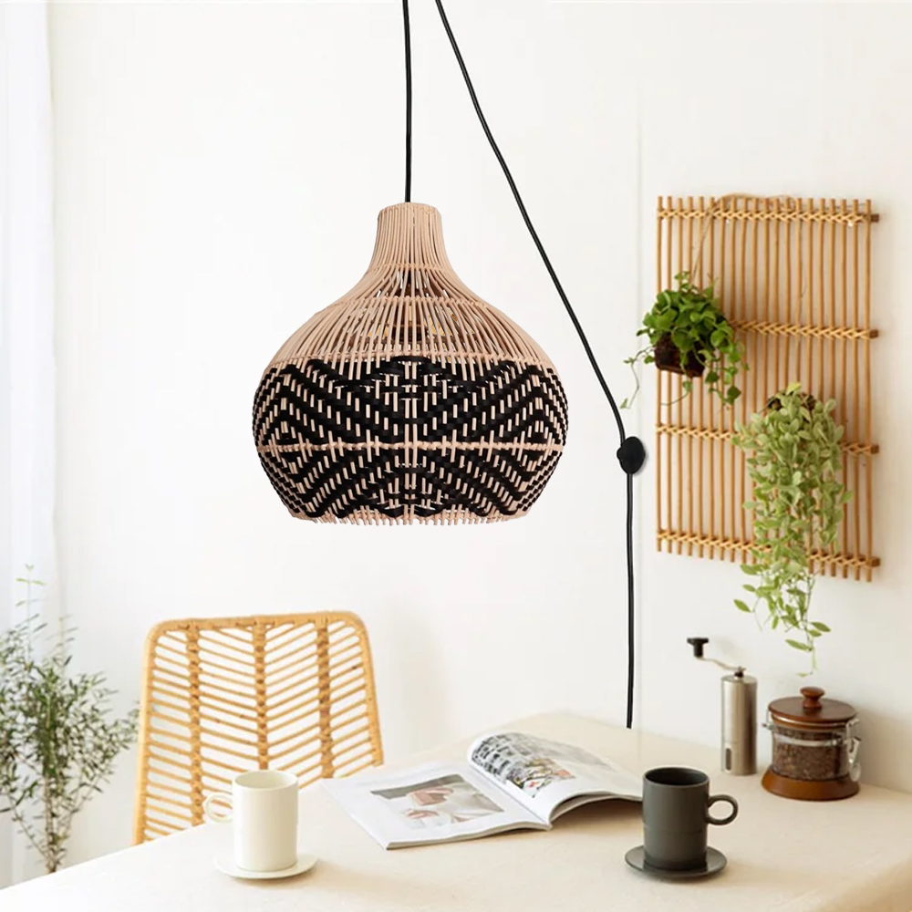Florida Black Rattan Pendant Light Fixture For Kitchen Island