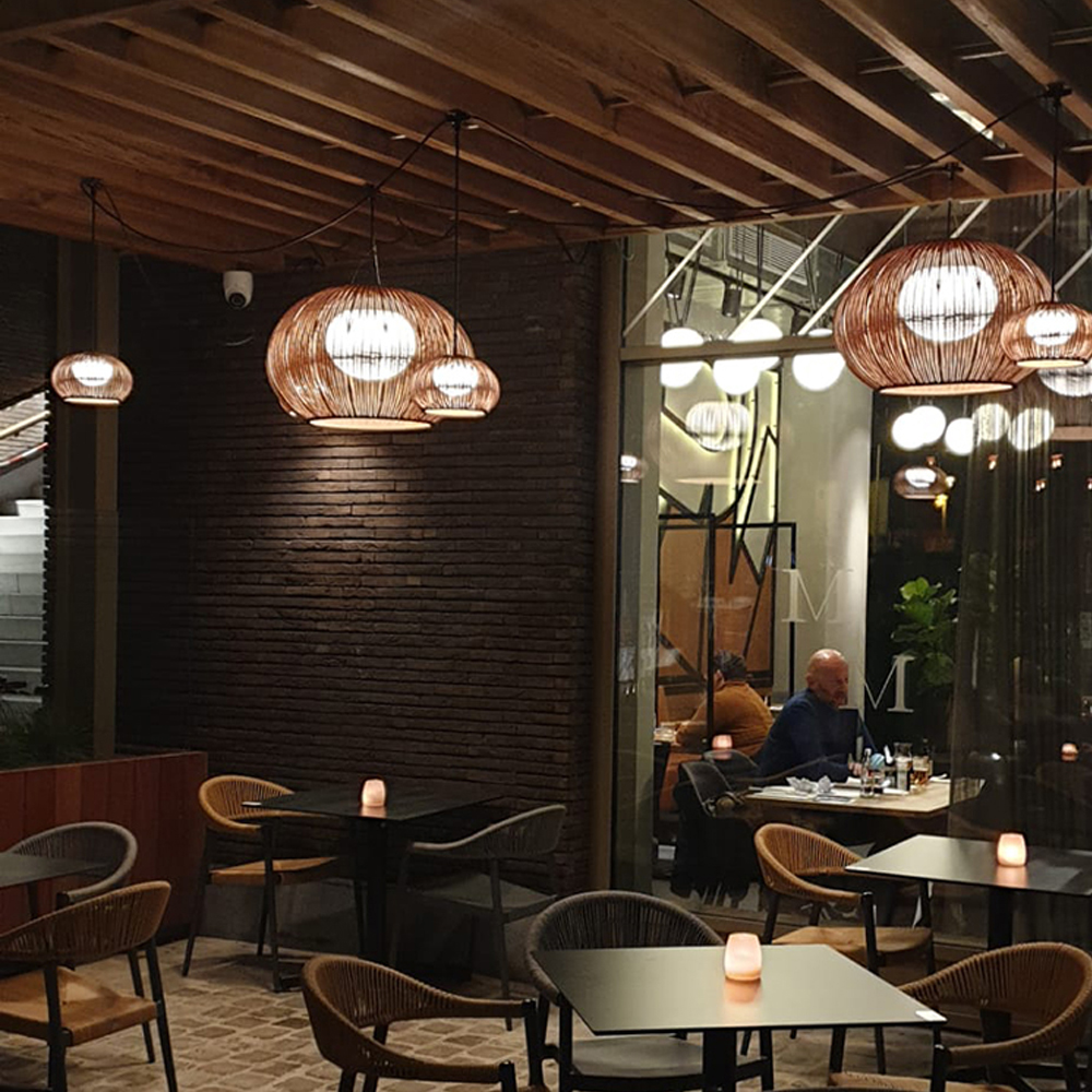 Outdoor Chandelier Waterproof Balcony Rattan Pendant Light Rain-proof Pavilion Corridor Lamp