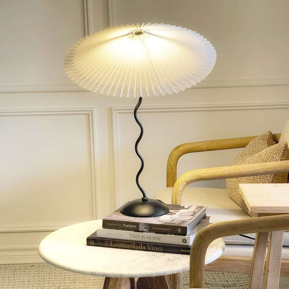 Modern Squiggle Table Lamp Pleated Umbrella Desk Lamp