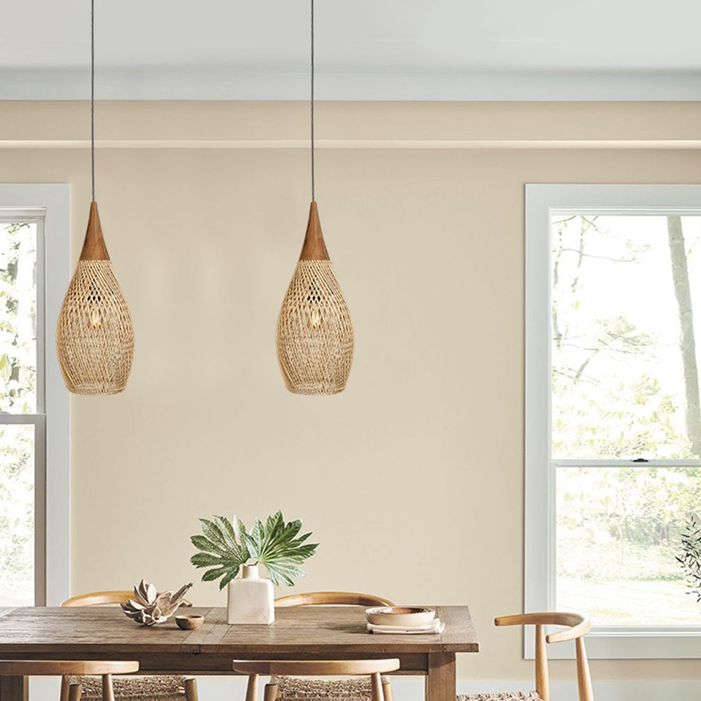 Wabi-sabi Retro Living Room Rattan Pendant Light Solid Wood Restaurant Lampshade