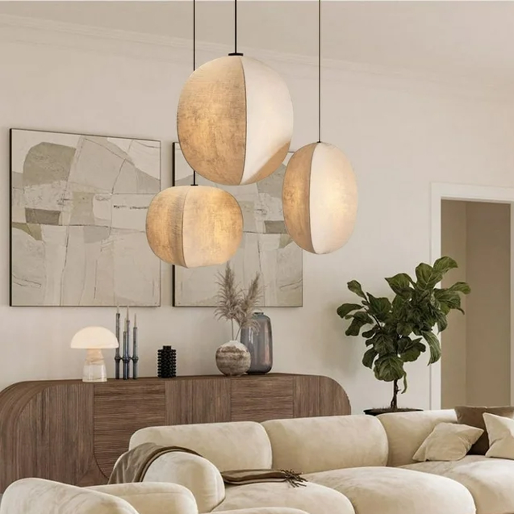 Wabi-sabi Style Living Room Fabric Chandelier Japanese Homestay Light Fixture
