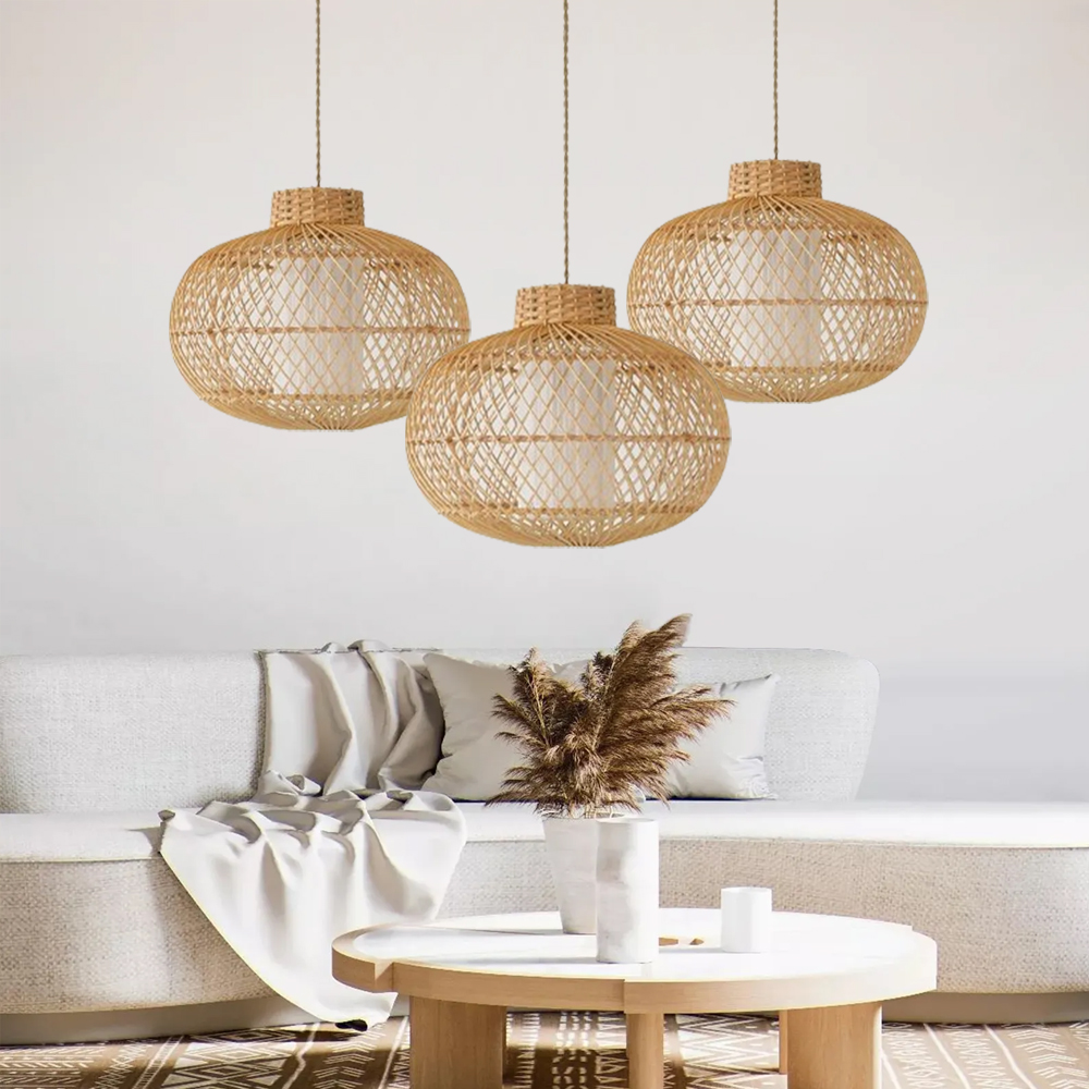 Boho Living Room Rattan Hanging Lighting Fixture Handmade Natural Pendant
