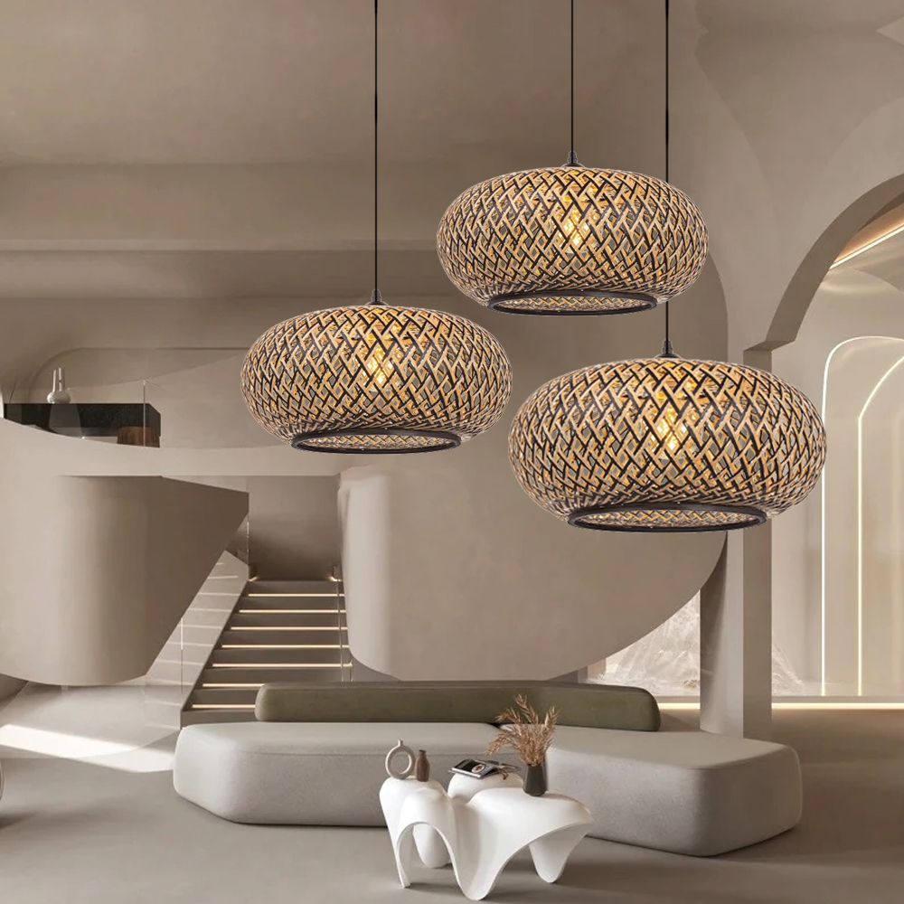 Wabi-sabi Living Room Decor Rattan Pendant Light Dining Room Weave Lamp Shade