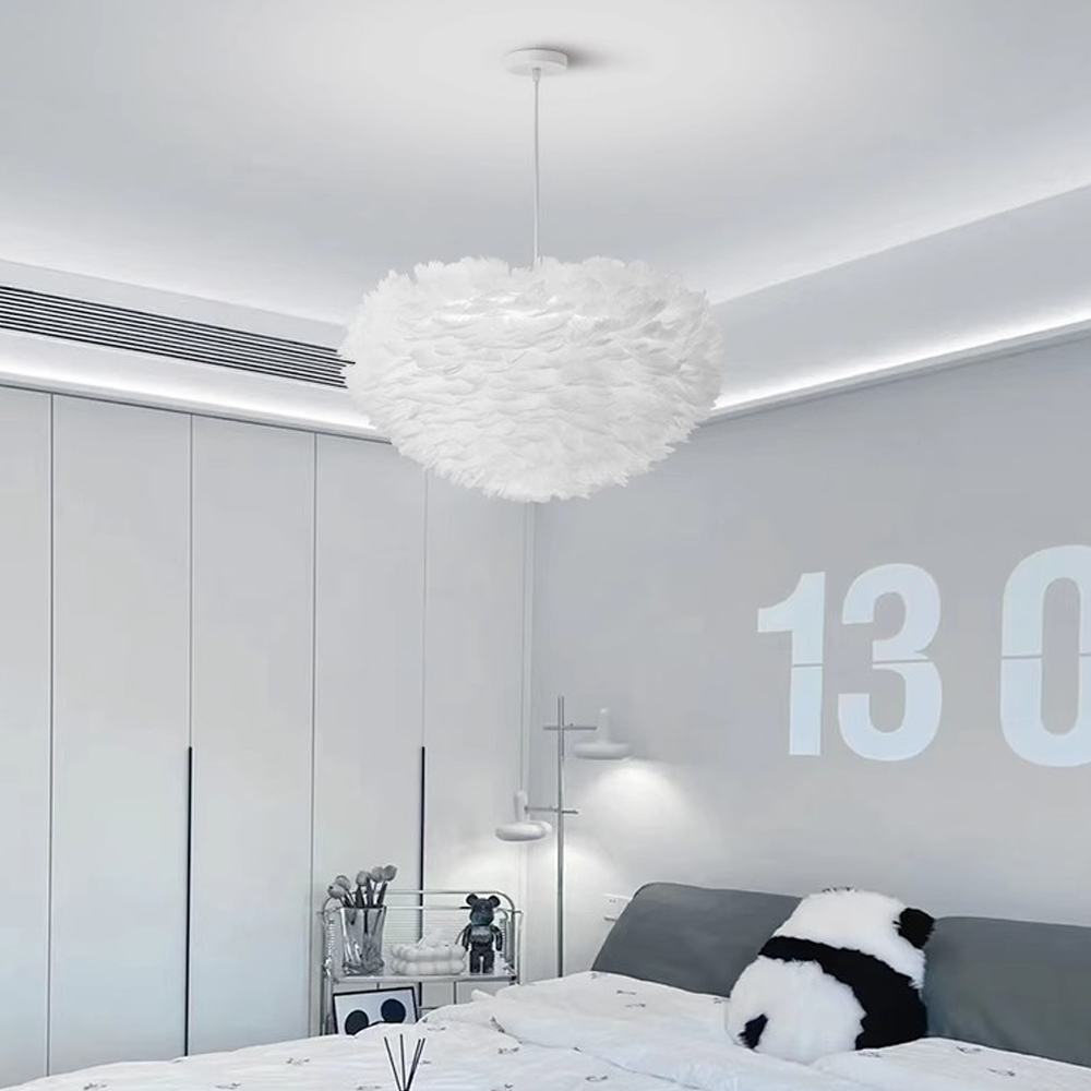 Nordic Dimmable Feather Chandelier Simple Bedroom Eye Protection Pendant Lighting