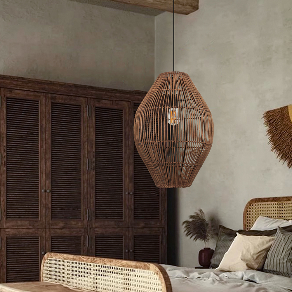 Wabi-sabi Retro Rattan Chandelier Living Room Restaurant Ancient Pendant Lamp
