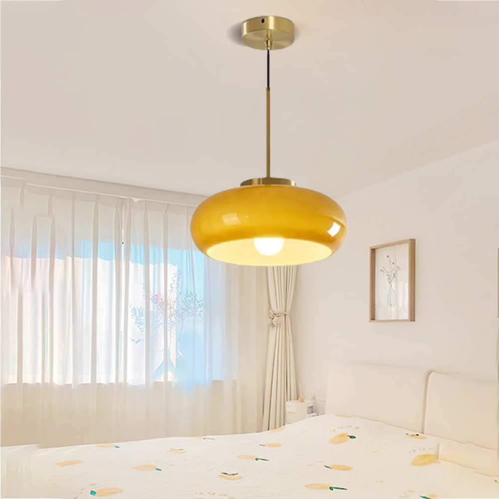 Mid Century Modern Yellow Glass Pendant Light Dining Room Bedroom Chandeliers