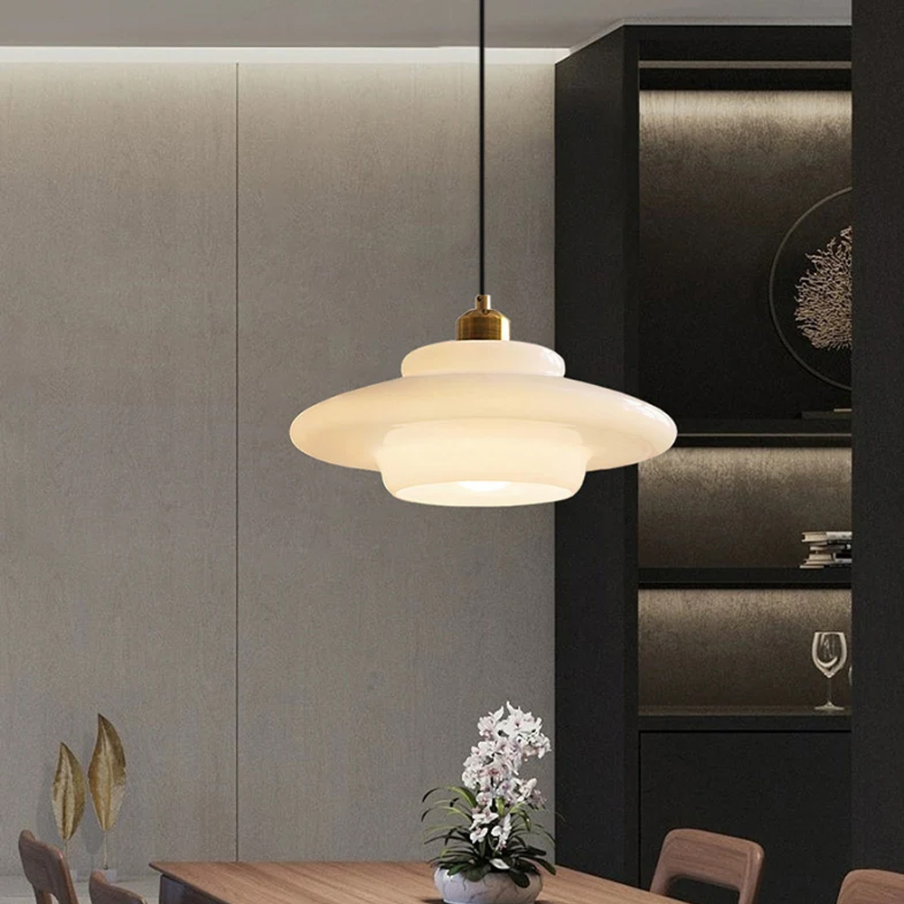 Mid-century Modern Glass Chandelier Multi-Layered Milk White Pendant Light