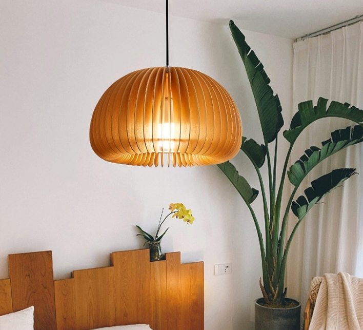 Restaurant Decorative Lamps Nordic Solid Wooden Pendant Light Pumpkin Chandelier