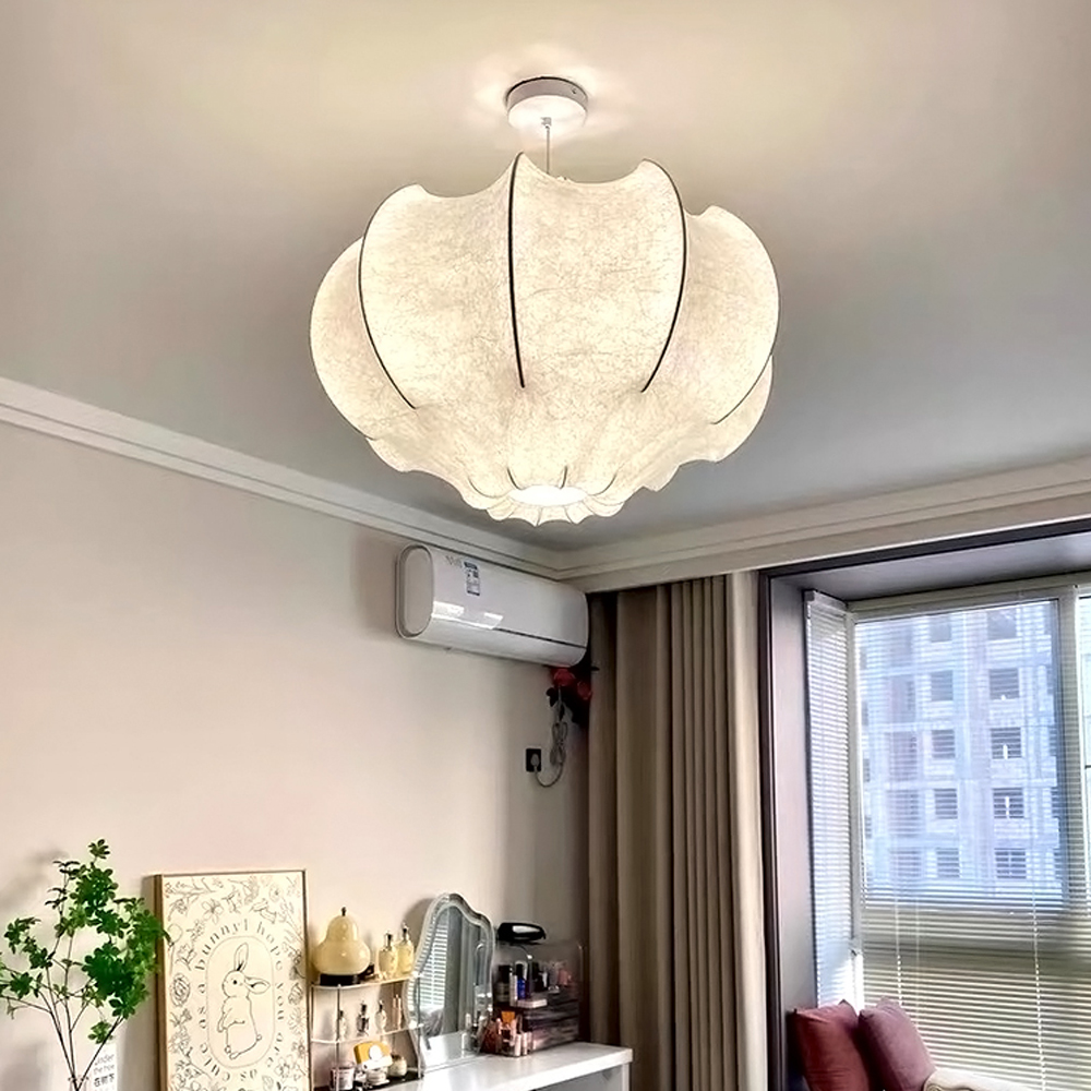 Retro Wabi-sabi Style Dining Room Hanging Lamp Art Imitation Silk Chandelier