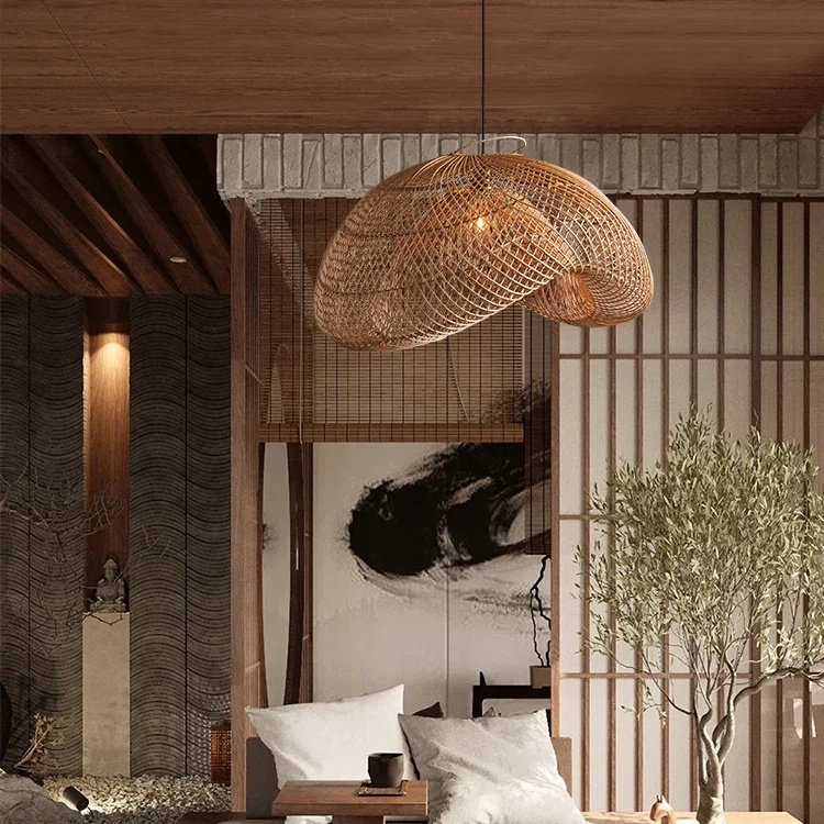 Bohemian Wavy Bamboo Pendant Light Farmhouse Kitchen Island Lighting