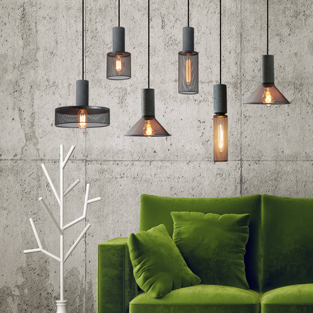 Industrial Style Pendant Lamps Nordic Restaurant Cement Hollow Metal Chandelier
