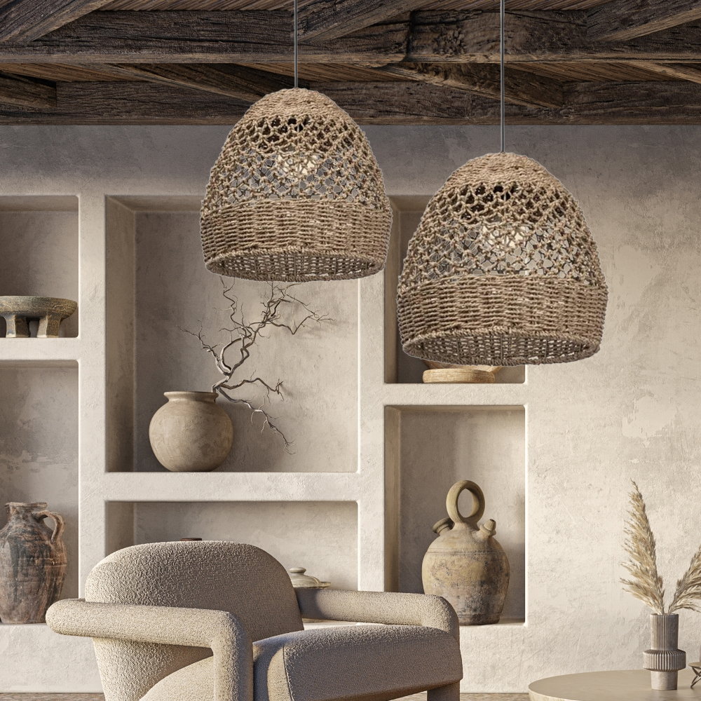Natural Seagrass Lampshade Rattan Pendant Light Handmade Lamp Fixture