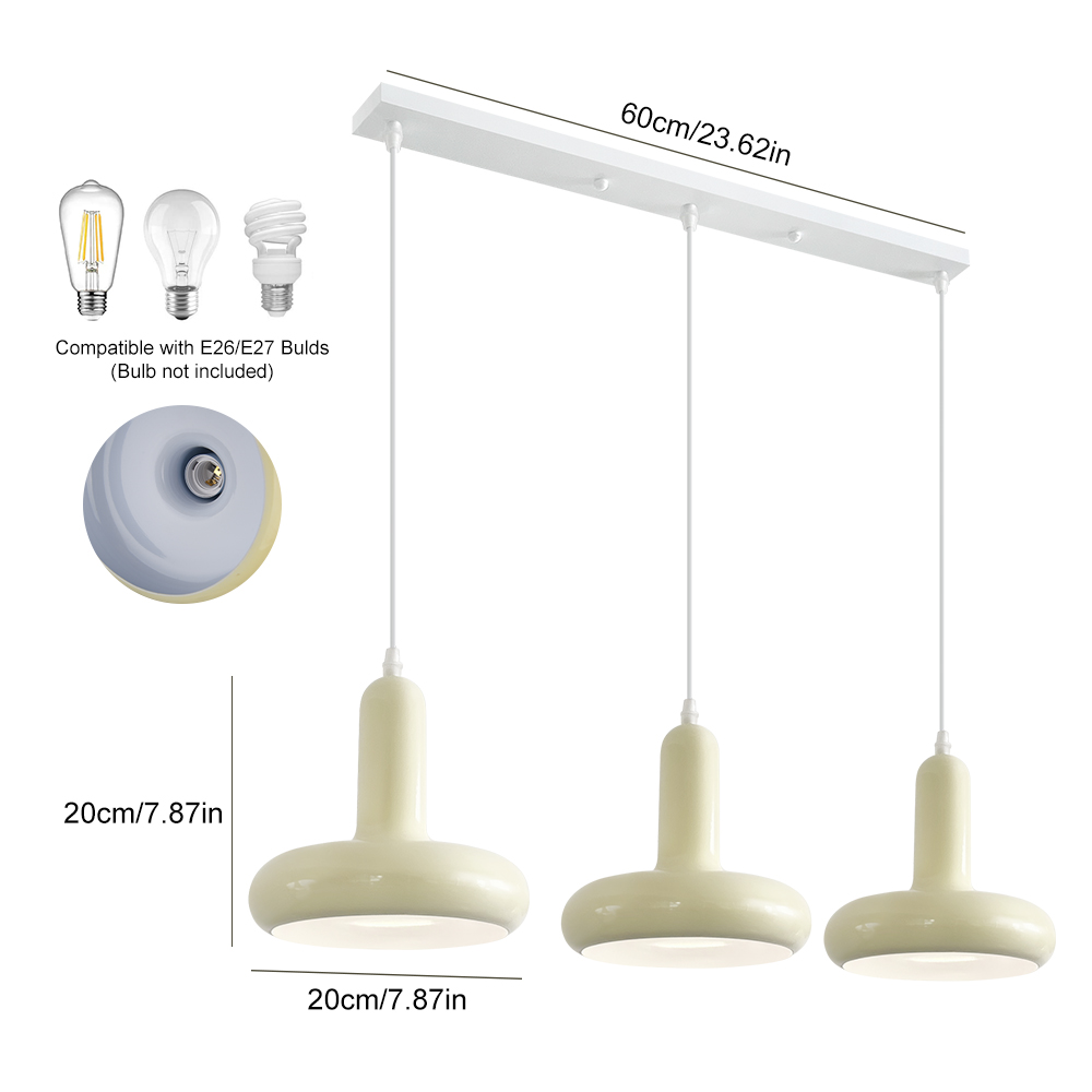 3-head Glass chandelier modern cream 3 lights in one pendant light shade