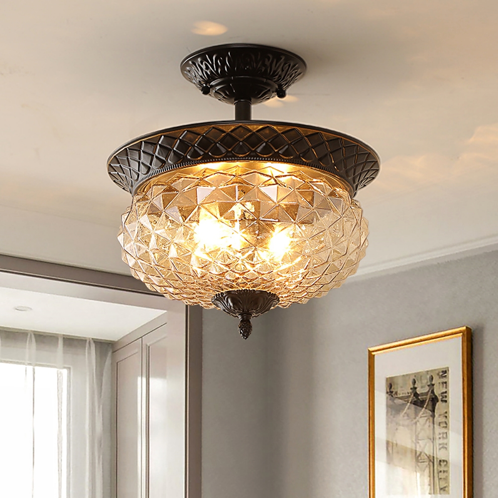 Vintage Entrance Light Corrugated Glass Ceiling Light