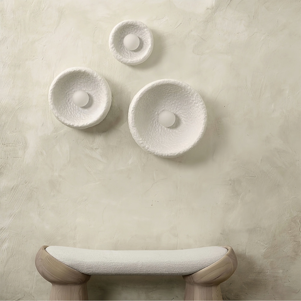Wabi Sabi Style Retro White Resin Frosted Texture Wall Lamp