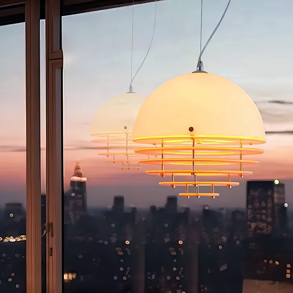 Vintage Bauhaus Sunset Orange Acrylic Pendant Bar Light Fixture