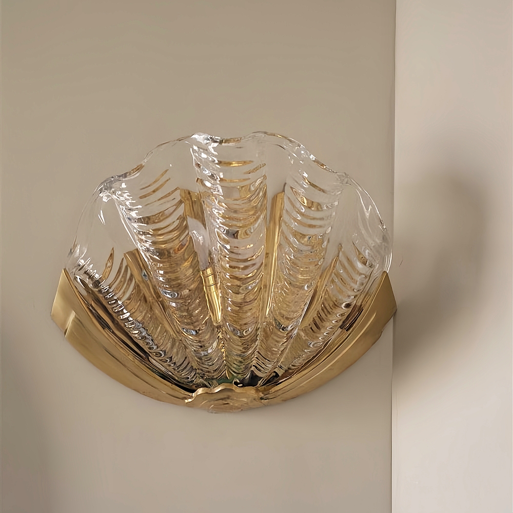 Brass Shell Glass Decorative Wall Lamp French Modern Living Room Bedroom Aisle Lighting Fixture