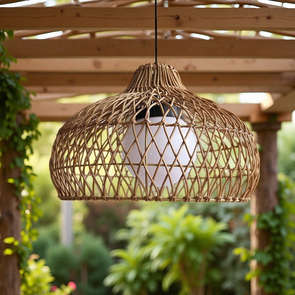 Outdoor courtyard waterproof rattan woven pendant light 16 inch decorative pendant light