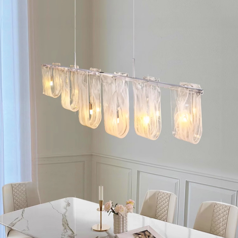 French style cloud glass restaurant pendant light island platform straight strip artistic light