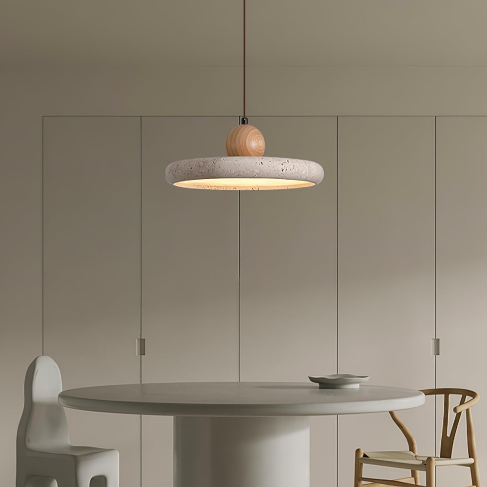 Wabi Sabi Style Yellow Cave Stone Circular Creative Pendant Light