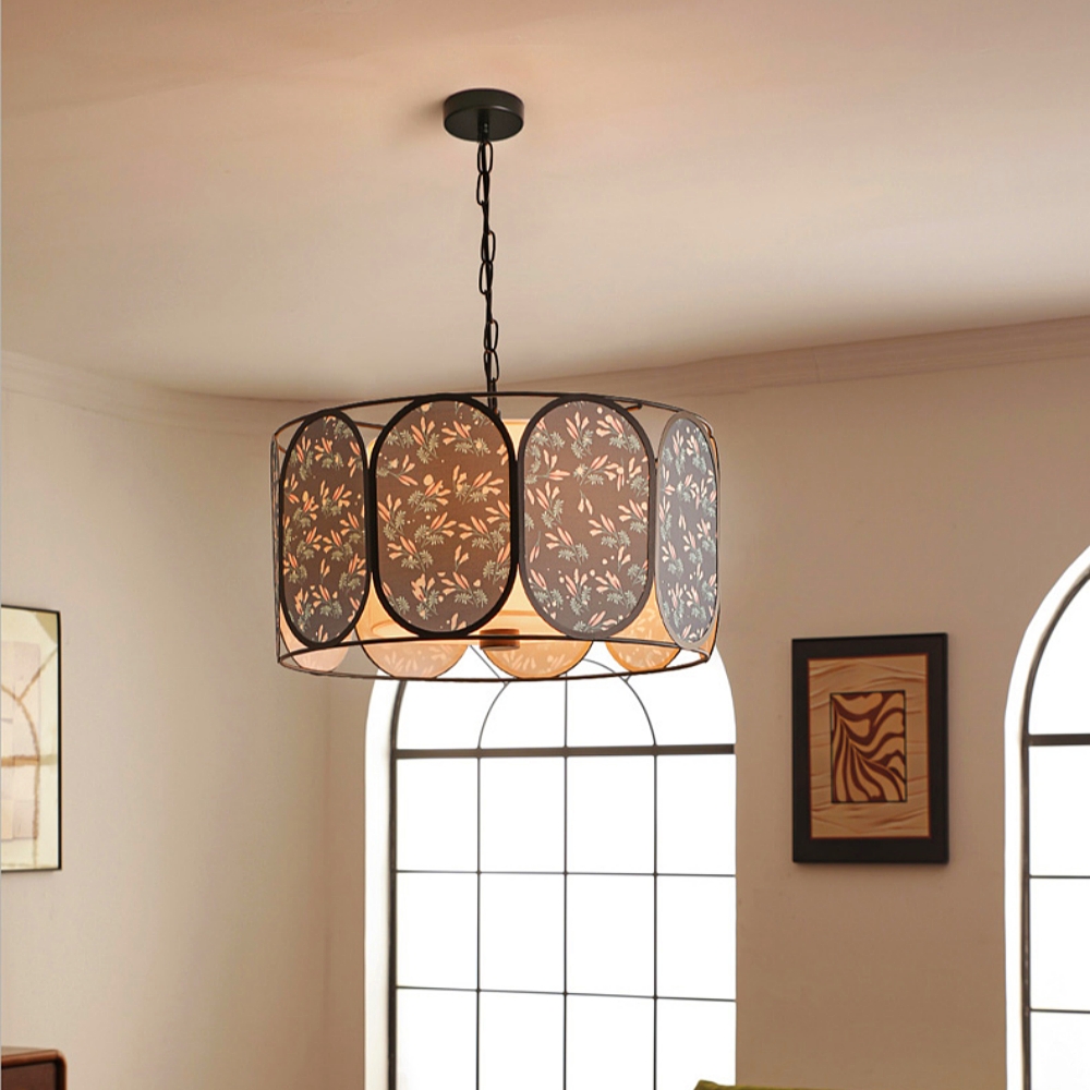 French Vintage Floral Fabric Pendant Light